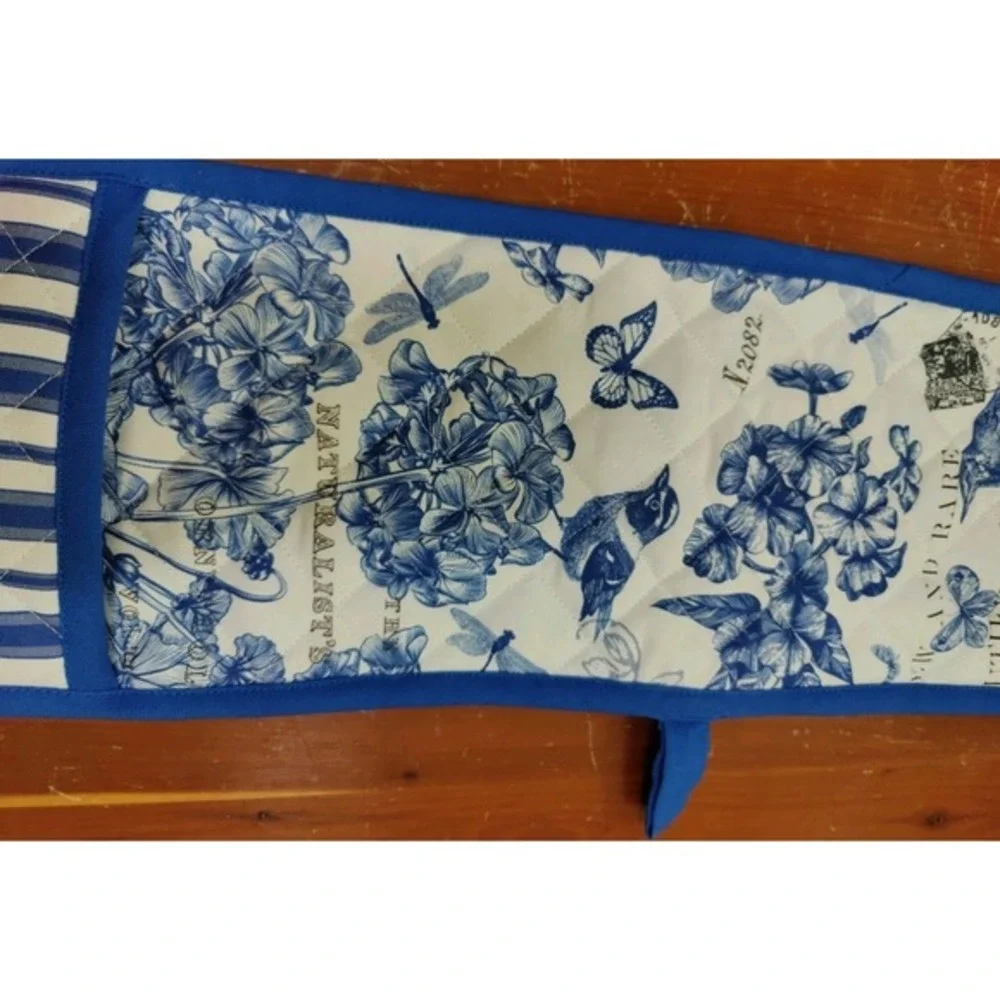 Michel Design Works Double Oven‎ Glove Mitts Blue Bird Flower Postal Euc